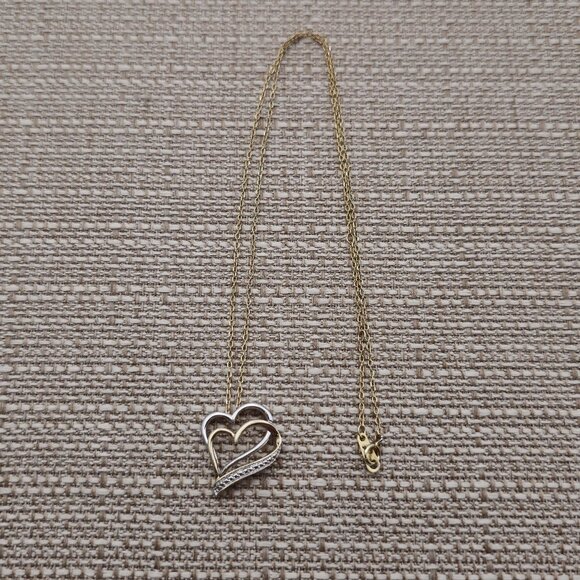 18 Inches Gold Over Sterling Silver 10kt Gold Accent Heart Pendant Necklace A258 - Picture 1 of 7